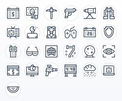 Pixelated Visual Pack containing 25 Regular Line Display Perfect Icons vector