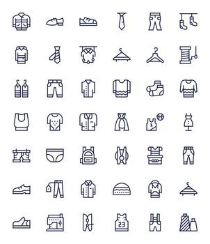 42 Icons for Apparel featuring 64x64 Pixel Optimized Regular Line Graphics vector