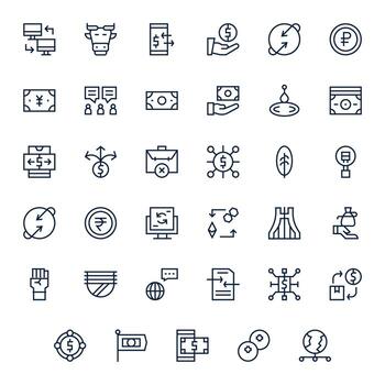 35 Icons for Exchange featuring 64x64 Pixel Aligned Regular Line Graphics vector