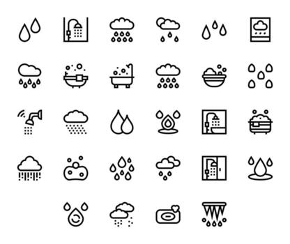 28 Icons for Shower optimized in Pixel Aligned 128x128 Bold Line resolution vector