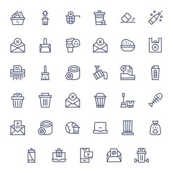 35 256x256 Regular Line Icons for Trash with PIXEL Perfect precision vector