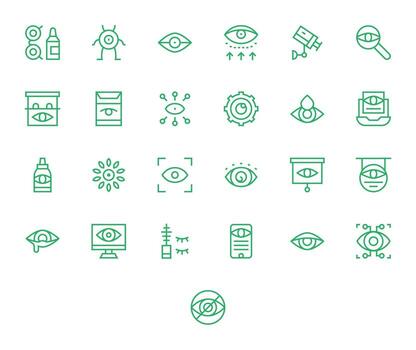 25 Regular Line Editable Icons tailored for Eye High Resolution interface vector