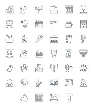 40 Icons for Heat featuring Retina Ready Pixel Optimized Thin Line Graphics vector