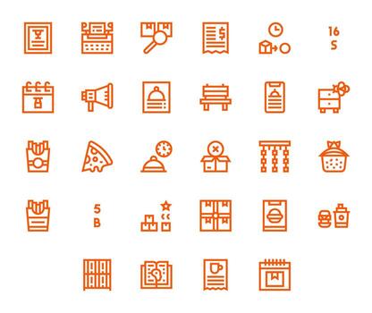 28 Pixel Aligned Icons themed around Order in High Resolution Bold Line format vector