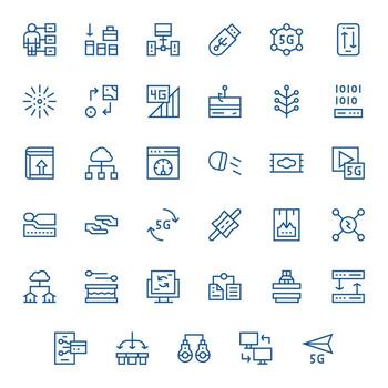 35 High Resolution Regular Line Pixel Optimized Icons for Data Transfer Projects vector