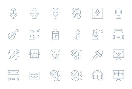 Sound Recording Scalable Set featuring 24 Grid Fitted Thin Line Retina Ready Icons vector