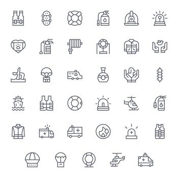 Rescue Icon Set with 35 Regular Line 128x128 Editable Graphics vector