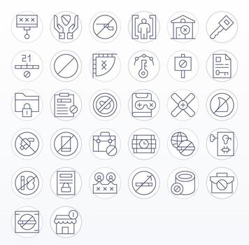 Restricted Access Graphics Pack including 32 Thin Line 64x64 Display Perfect Icons vector
