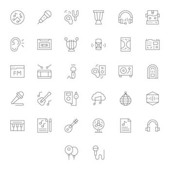 32 Thin Line Pixel Optimized 64x64 Icons from Music Suite vector