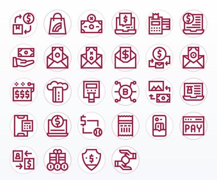Digital Payment Icon Toolkit featuring 28 Pixel Aligned High Resolution Bold Line elements vector