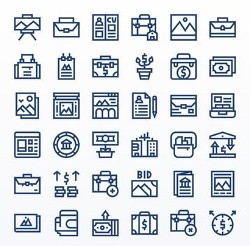 36 PIXEL Perfect Icons themed around Portfolio in High Resolution Bold Line format vector