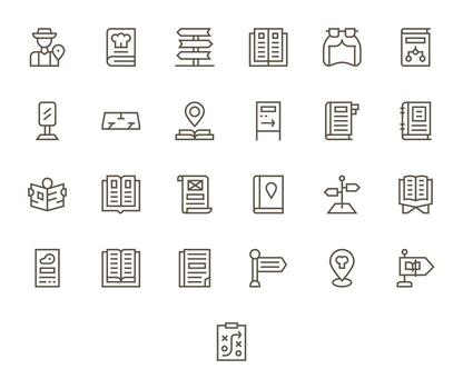 25 píxel Perfecto regular línea íconos diseñado para guía interfaz vector