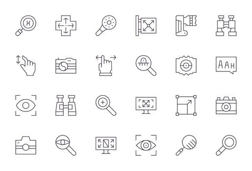 enfocar cuadrícula equipado conjunto con 24 alto resolución Delgado línea íconos vector
