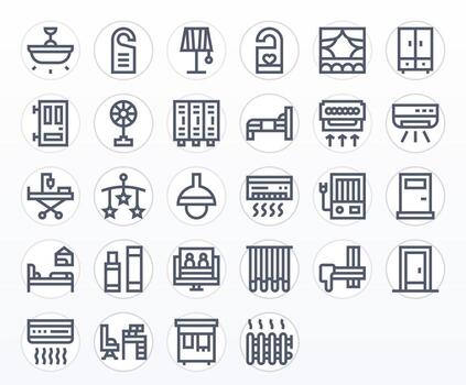 28 High Resolution Bold Line Pixel Optimized Icons for Room Projects vector