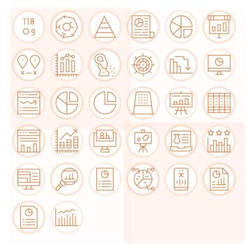 Data Visualization Icon Collection with 32 High Resolution Thin Line Designs vector
