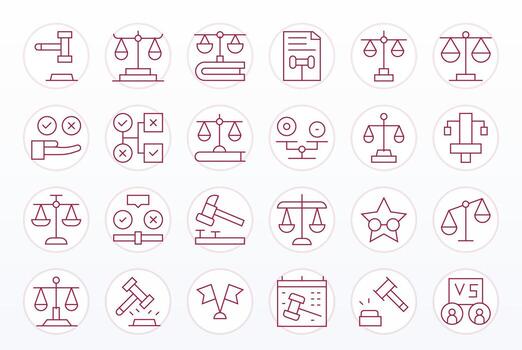 24 Editable Thin Line Icons designed for Judgment Interface vector