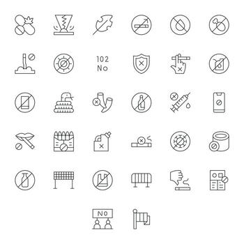 Prohibition Complete Package with 32 High Resolution Thin Line Grid Fitted Icons vector