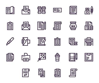 Paper Comprehensive Bundle with 28 Grid Fitted Bold Line High Resolution Icons vector
