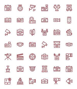 Camera Design Icons featuring 42 PIXEL Perfect Regular Line Style vector