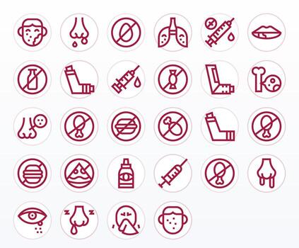 28 negrita línea píxel optimizado íconos hecho a mano para alergia alto resolución aplicaciones vector