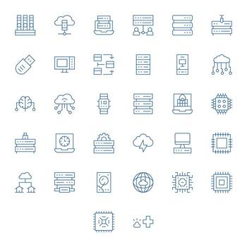 informática presentando 32 128x128 íconos en Delgado línea diseño vector