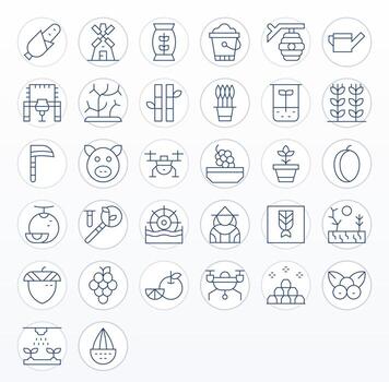 32 Thin Line Pixel Optimized Icons for Agriculture Graphics vector
