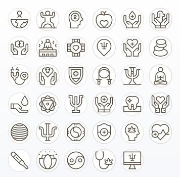 Wellbeing Scalable Set featuring 35 Display Perfect Regular Line High Resolution Icons vector