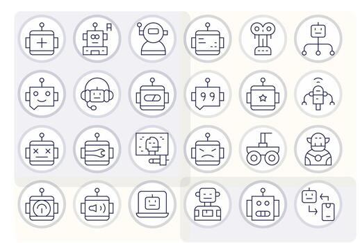 24 Thin Line Icons for Robot in crisp 64x64 Pixel Aligned resolution vector