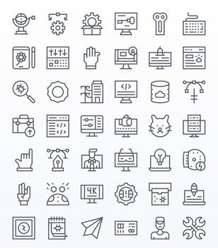 42 High Resolution Grid Fitted Icons for Software in Regular Line Theme vector