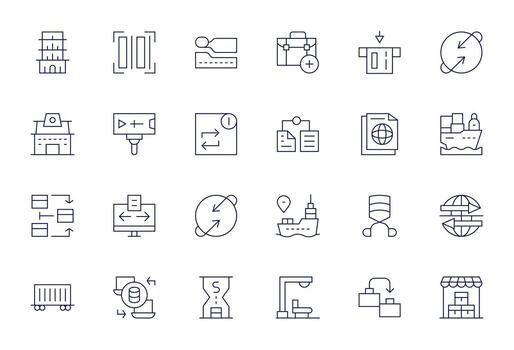 24 Pixel Optimized Thin Line Icons designed for Import Interface vector