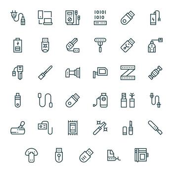 35 Regular Line Icons for Usb in crisp 256x256 Display Perfect resolution vector