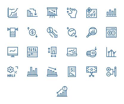 25 Regular Line Icons from Decrease in 64x64 Pixel Optimized Quality vector