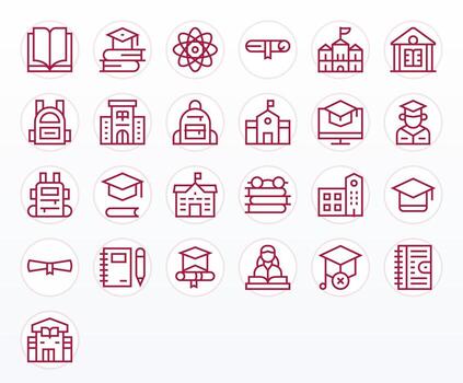 25 Regular Line Editable Icons crafted for College 256x256 applications vector