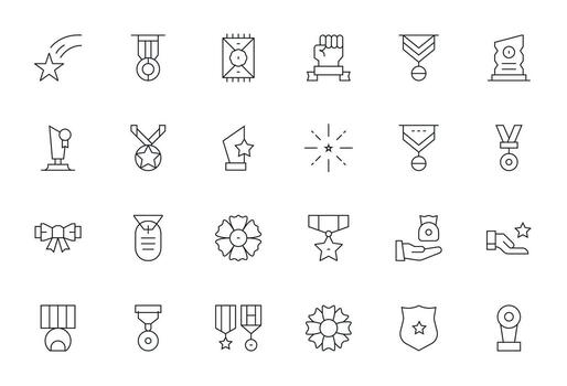 Commendation Grid Fitted Set with 24 256x256 Thin Line Icons vector