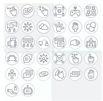 Interaction Comprehensive Bundle with 32 PIXEL Perfect Thin Line 64x64 Icons vector