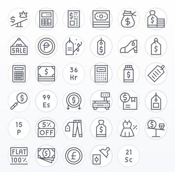 35 Pixel Aligned Regular Line Icons designed for Price Interface vector