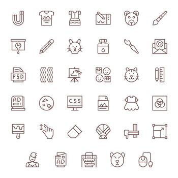 35 Regular Line Icons for Graphic Design in crisp 256x256 Pixel Optimized resolution vector