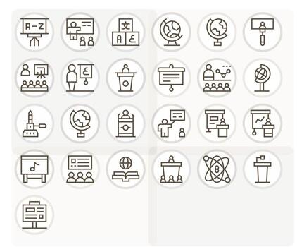 25 High Resolution Pixel Optimized Icons for Teaching in Regular Line Theme vector