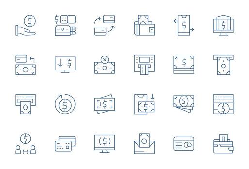 24 Thin Line Display Perfect Icons tailored for Withdraw 64x64 interface vector