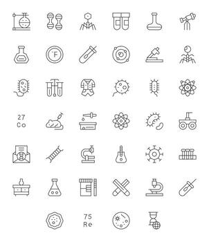 40 High Resolution Thin Line Pixel Optimized Icons for Scientific Projects vector