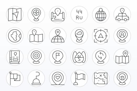 24 Icons for Location Marker featuring High Resolution Pixel Aligned Thin Line Graphics vector