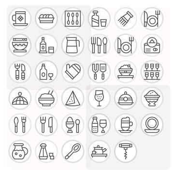 Tableware Icon Arsenal with 35 High Resolution Regular Line Editable designs vector