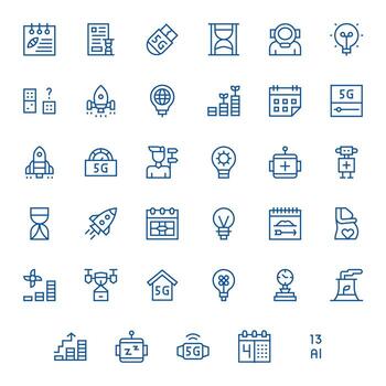 Future Scalable Set featuring 35 Pixel Aligned Regular Line 64x64 Icons vector