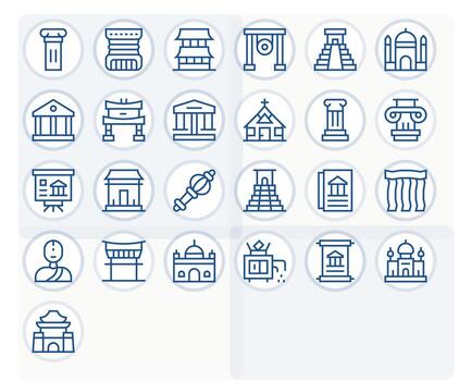 Temple featuring 25 High Resolution Icons in Regular Line Design vector