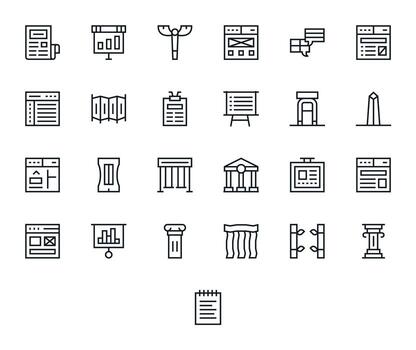 25 Retina Ready Regular Line Icons for Column with Pixel Aligned precision vector