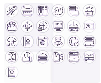 servidor gráficos paquete incluso 25 regular línea 128x128 cuadrícula equipado íconos vector