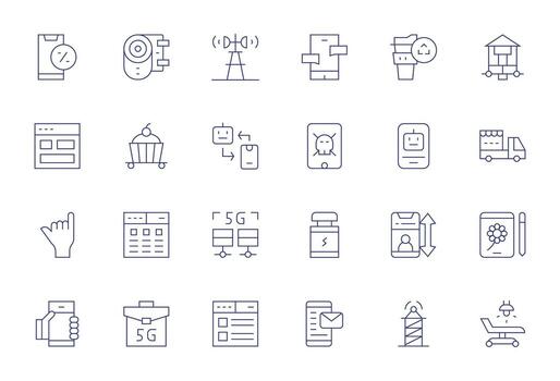 24 High Resolution Thin Line Pixel Aligned Icons for Mobile Projects vector