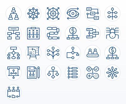 regular línea estilo diagrama de flujo íconos con 25 alto resolución detalle mejorado diseños vector