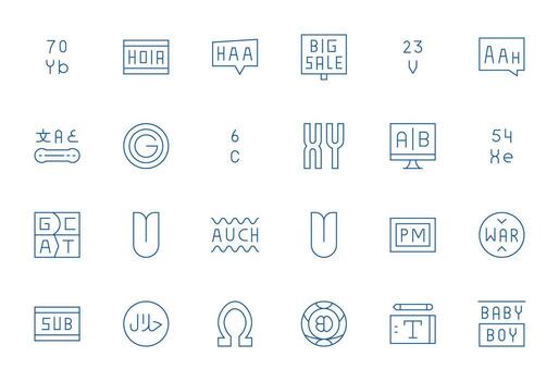 Font featuring 24 128x128 Icons in Thin Line Design vector