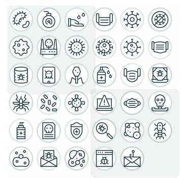 Virus Icon Toolkit featuring 35 Display Perfect High Resolution Regular Line elements vector